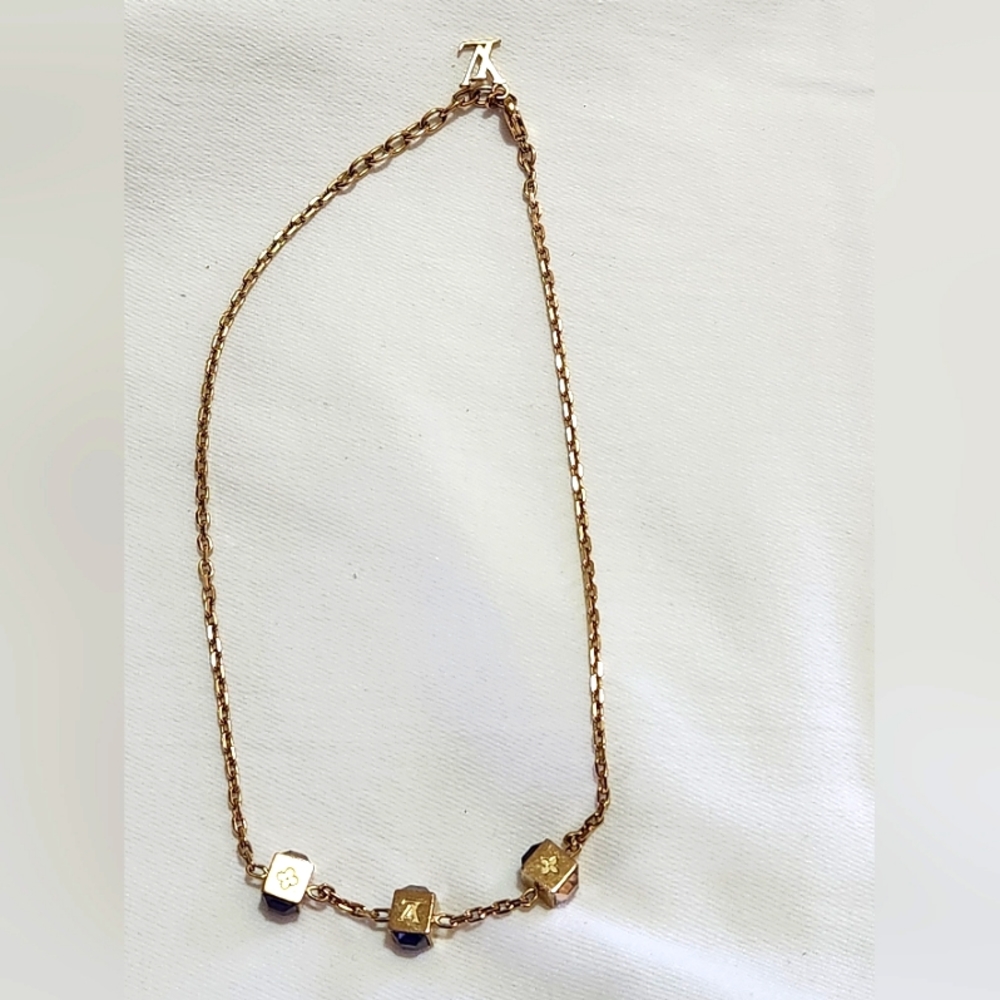 Louis Vuitton Gold Tone Monogram Cube Necklace